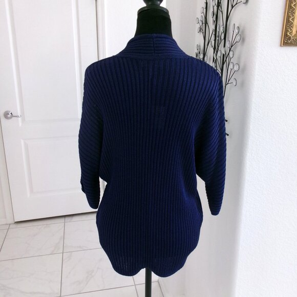 New Calvin Klein Navy Blue Open Front Cardigan Sweater L / M  3/4 Sleeves NWT - Picture 7 of 11